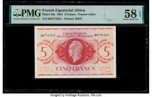 French Equatorial Africa Caisse Centrale de la France Libre 5 Francs 1941 Pick 10a PMG Choice About Unc 58 EPQ. 

HID09801242017

© 2020 Heritage Auct...