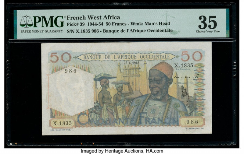 French West Africa Banque de l'Afrique Occidentale 50 Francs 22.4.1948 Pick 39 P...