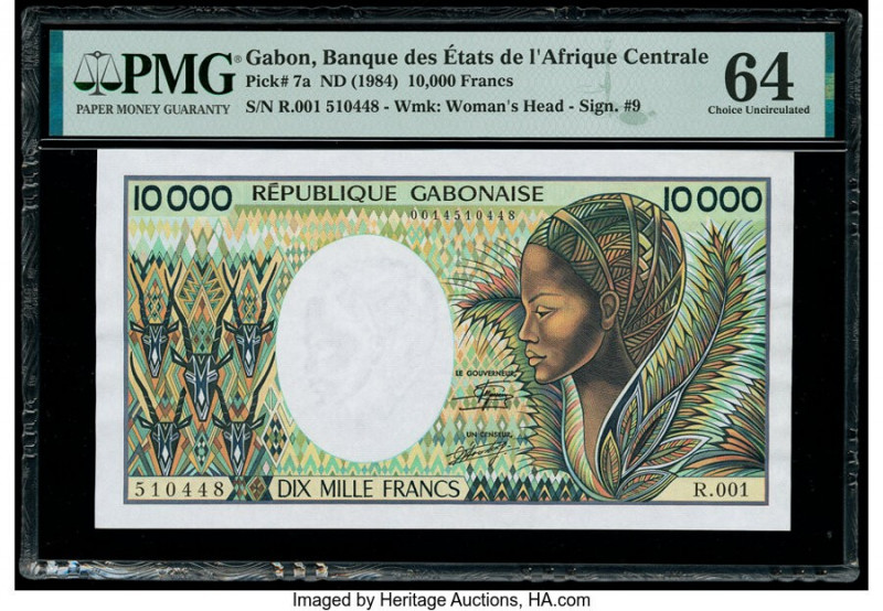 Gabon Banque des Etats de l'Afrique Centrale 10,000 Francs ND (1984) Pick 7a PMG...