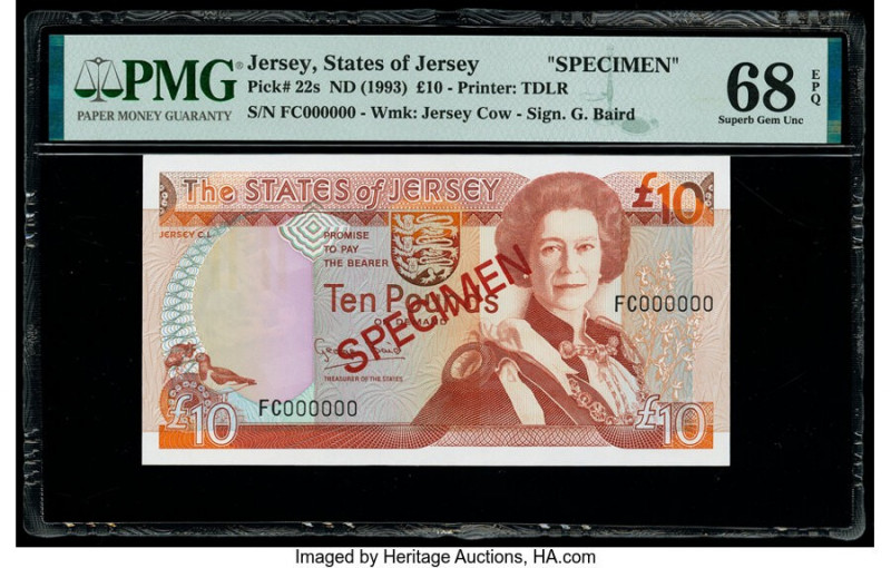 Jersey States of Jersey 10 Pounds ND (1993) Pick 22s Specimen PMG Superb Gem Unc...