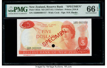 New Zealand Reserve Bank of New Zealand 5 Dollars ND (1977-81) Pick 165ds Specimen PMG Gem Uncirculated 66 EPQ. Cancelled with 1 punch hole.

HID09801...
