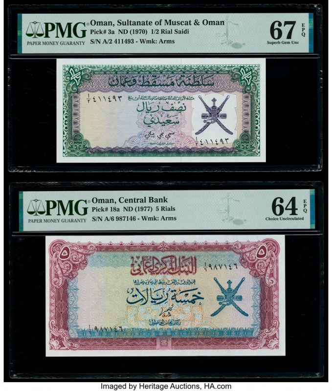 Oman Sultanate of Muscat and Oman 1/2 Rial Saidi ND (1970) Pick 3a PMG Superb Ge...