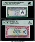 Oman Sultanate of Muscat and Oman 1/2 Rial Saidi ND (1970) Pick 3a PMG Superb Gem Unc 67 EPQ. Oman Central Bank of Oman 5 Rials ND (1977) Pick 18a PMG...