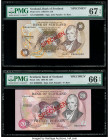 Scotland Bank of Scotland 10; 20 Pounds 9.3.1993; 1.7.1991 Pick 117s; 118s Two Specimen PMG Superb Gem Unc 67 EPQ; Gem Uncirculated 66 EPQ. Red Specim...