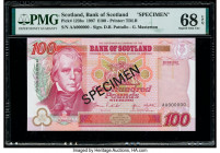 Scotland Bank of Scotland 100 Pounds 18.8.1997 Pick 123bs Specimen PMG Superb Gem Unc 68 EPQ. Black Specimen overprints are present on this example.

...