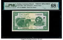 Sudan Currency Board 50 Piastres 1956 Pick 2Bs1 Specimen PMG Superb Gem Unc 68 EPQ. Punch hole cancelled. 

HID09801242017

© 2020 Heritage Auctions |...