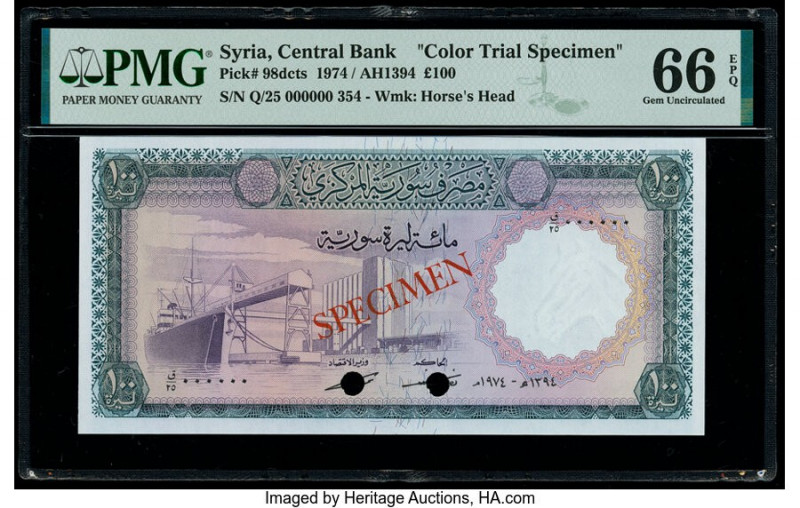 Syria Central Bank of Syria 100 Pounds 1974 / AH1394 Pick 98dcts Color Trial Spe...