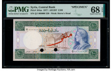 Syria Central Bank of Syria 100 Pounds 1977 / AH1397 Pick 104as Specimen PMG Superb Gem Unc 68 EPQ. Cancelled with 2 punch holes. 

HID09801242017

© ...
