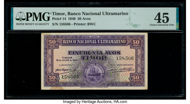 Timor Banco Nacional Ultramarino 50 Avos 19.7.1940 Pick 14 PMG Choice Extremely ...