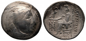 Drachm AR
Eastern Europe. Lower Danube 300-200 BC, Devolved head of Herakles right, wearing lion skin / Devolved Zeus Nikephoros seated left; monogra...