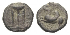 Triobol AR
Bruttium, Krotton, 525-425 BC, Tripod / Pegasos
11 mm, 1,20 g
HN Italy 2127; HGC 1, 1475