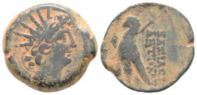 Bronze Æ
Seleukid Kingdom, Antioch VIII Epiphanes, Diademed and radiate head right / BAΣIΛEΩΣ ANTIOXOY EΠIΦANOYΣ, Eagle standing left, sceptre under ...