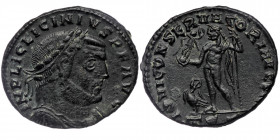 Follis Æ
Licinius I (308-324), issued 312-3, Thessalonica Mint, IMP LIC LICINIVS P F AVG - laureate head right / IOVI CONSERVATORI , TS, B, in exergu...