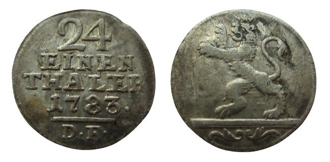 1/24 Thaler AR
Hessen, 1783 DF
20 mm, 1,70 g