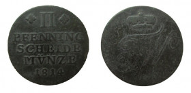 2 Pfenning
Braunschweig-Wolfenbüttel
Friedrich Wilhelm 1806-1815,
25 mm, 4,45 g
AKS 16; Jaeger 206a; Welter 2948