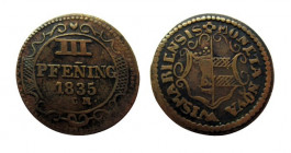 3 Pfening
1835, Wismariensis Moneta Nova
20 mm, 2,37 g
