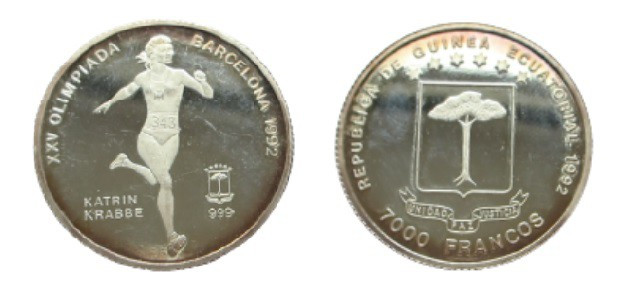 7000 Francs AR
Guinea, XXV Olympiada Barcelona 1992, Katrin Krabbe, Silver 999/...