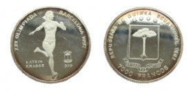 7000 Francs AR
Guinea, XXV Olympiada Barcelona 1992, Katrin Krabbe, Silver 999/1000