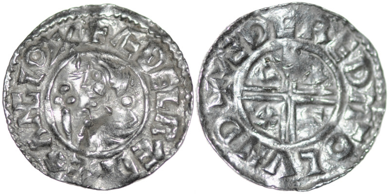 England. Aethelred II 978-1016. AR Penny (20mm, 1.54g, 3h). Crux type (BMC iiia,...