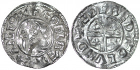 England. Aethelred II 978-1016. AR Penny (20mm, 1.54g, 3h). Crux type (BMC iiia, Hild. C). London mint; moneyer Æthelred. Struck circa 991-997. + ÆÐEL...