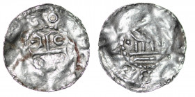 France. Diocese of Metz. Adalberon II minted with Otto III 983-1002. AR Denar (22mm, 1.28g). [+IMPERA]TO[R], cross in angles O T T O / [+ADEL]BER[O], ...