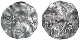 Germany. Maastricht. Heinrich III 1039-1056. AR Denar (16mm, 0.94g). Maastricht mint. Crowned triangular head facing / Building façade. Dbg. 246; Ilis...