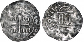 Germany. Cologne. Archbichop Pilgrim with Conrad II 1024-1036. AR Denar (19.5mm, 1.42g). Cologne mint. [+C]HVON[RADVS IMP], cross PI LI / GR IM in ang...