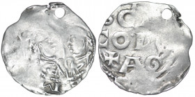Germany. Remagen. Anonymous ca 1050-1056. AR Denar (19mm, 1.07g). Remagen mint. [__]EM[___], busts (of Simon and Judas?) facing each other / + / SCA /...