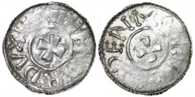 Germany. Duchy of Saxony. Bernhard I 973-1011. AR Denar (19mm, 1.29g). Bardowick (or Lüneburg or Jever?) mint. [BER]NHARDVX, small cross pattee / Smal...