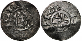 Germany. Magdeburg. Time of Bishop Adelgod 1107-1119. AR Denar (19mm, 0.75g). Magdeburg (?) mint. Scepter, on both sides towers / Cross with angles in...