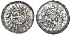 Germany. Archdiocese of Magdeburg. Anonymous. AR Denar (Sachsenpfennig) (20mm, 1.29g). Uncertain mint. Tempel with cross in center, pseudo legends / C...