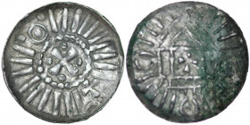 Germany. Archdiocese of Magdeburg. Anonymous. AR Denar (Sachsenpfennig) (21mm, 1.26g). Uncertain mint. Tempel with cross in center, pseudo legends / C...