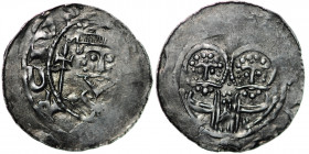 Germany. Saxony. Goslar. Heinrich IV 1056-1084. AR Denar (19mm, 0.92g). Goslar mint. [+REX HEIN]RCIVS, crowned bust facing, cross tipped scepter right...