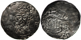 Germany. Diocese of Speyer. Heinrich III 1039-1056. AR Denar (18mm, 0.80g). Crowned head facing / Ship with three oars, on it a cabin with three windo...