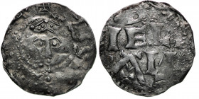 The Netherlands. Tiel. Heinrich III 1036-1056. AR Denar (19mm, 0.98g). Tiel mint. +HEN[__], crowned head facing / B / IELI / •AN+, under A cross. Ilis...