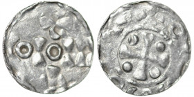 The Netherlands. Nijmegen-Tiel. Ca 995-1000. AR Denar (18mm, 1.05g). Unknown mint in the Nijmegen-Tiel region. S / COIOII[I] / A, imitating Cologne mo...