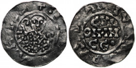 The Netherlands. Groningen. Bishop of Utrecht. Bernold 1040-1054 AR Denar (17mm, 0.69g). Groningen mint. Bust facing, crosier over right shoulder, thr...
