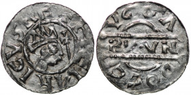 The Netherlands. Friesland. Bruno III 1038-1057. AR Denar (17mm, 0.57g). Dokkum mint. HEINRICVSRE+, crowned head right, cross-tipped scepter before / ...