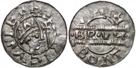 The Netherlands. Friesland. Bruno III 1050-1057. AR Denar (17mm, 0.70g). Bolsward mint. +HENRICVSIE, crowned head right, cross-tipped scepter before /...
