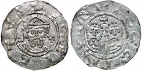 The Netherlands. Friesland. Ekbert II 1068-1077. AR Denar (18mm, 0.58g). Dokkum mint. +ECBERTVS, crowned bearded bust facing / +DOGGINGVN, two adjacen...