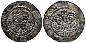 The Netherlands. Friesland. Ekbert II 1068-1077. AR Denar (18mm, 0.61g). Leeuwarden mint. +[___]BERTVS, crowned bearded bust facing +[__]/N[__]VRTV, t...