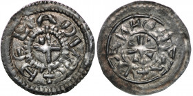 Hungary. Bela I 1048 - 1060. AR Denar (18mm, 0.59g). + BELA DVX, cross with wedge in one angle / +PANNONIA, cross with wedges in each angle. Huszar 11...
