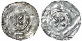 Uncertain. Ca 1000-50. AR Denar (18mm, 0.82g). Unknown mint. Pseudo legend, small cross / Pseudo legend, small cross. UMM (Uppsala Museum collection) ...