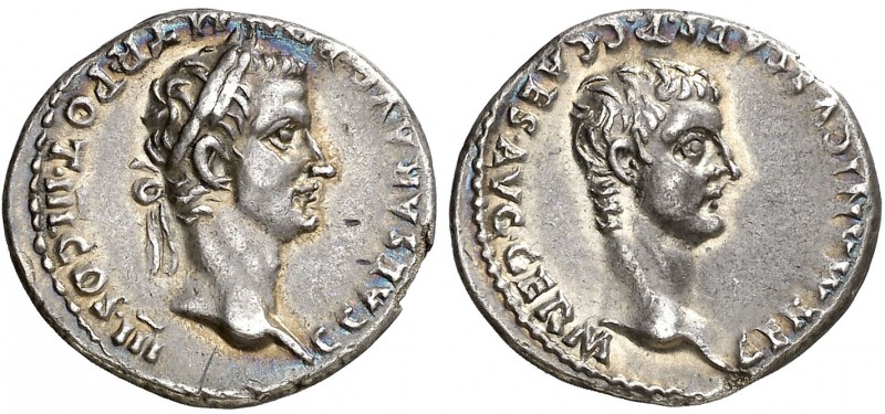 (40 d.C.). Calígula y Germánico. Lyon. Denario. (Spink. 1816) (S. 5 de Germánico...