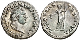 (69 d.C.). Vitelio. Roma. Denario. (Spink 2198 var) (S. 47) (RIC. 105). 3,45 g. Bella. Muy escasa. EBC/EBC-.
