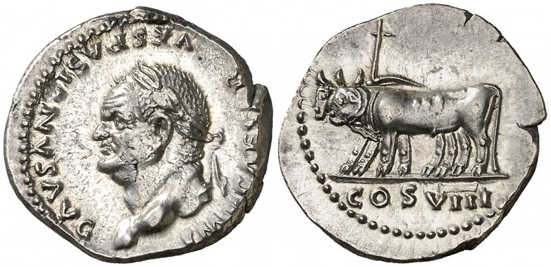 (77-78 d.C.). Vespasiano. Roma. Denario. (Spink 2289 var) (S. 134a) (RIC. 943). ...