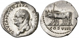 (77-78 d.C.). Vespasiano. Roma. Denario. (Spink 2289 var) (S. 134a) (RIC. 943). 3,53 g. Bella. EBC-/EBC+.