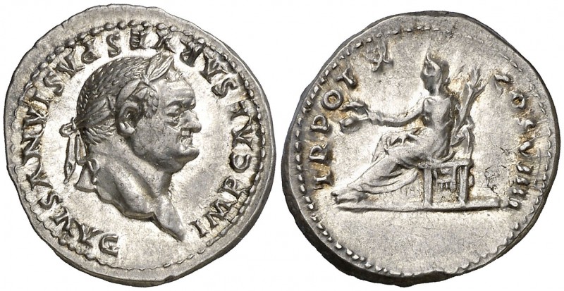 (79 d.C.). Vespasiano. Roma. Denario. (Spink 2308) (S. 550) (RIC. 1062). 3,59 g....