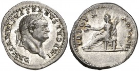 (79 d.C.). Vespasiano. Roma. Denario. (Spink 2308) (S. 550) (RIC. 1062). 3,59 g. Muy bella. S/C-/EBC.