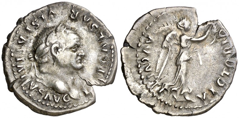 (74 d.C.). Vespasiano. Roma. Quinario. (Spink 2318 var) (S. 614a) (RIC. 794). 1,...
